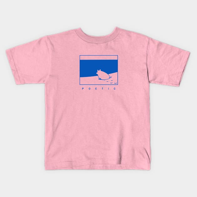Poetic mood, a pig on the beach Kids T-Shirt by croquis design